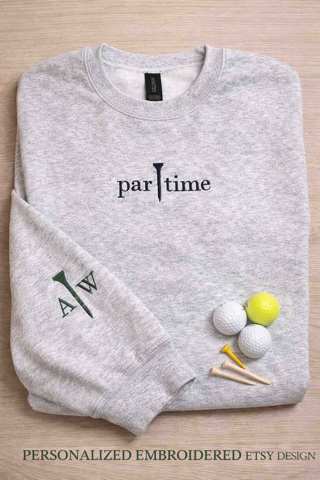 Par Time embroidered golf sweatshirt flat lay